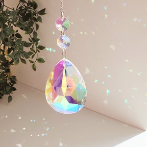 Large Crystal Suncatcher Aurora Borealis – XXL Rainbow Prism Window Hanging – Feng Shui Light Catcher – Memorial or Sympathy Gift