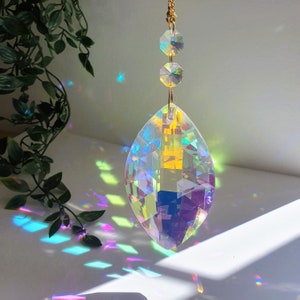Large Crystal Suncatcher Aurora Borealis – XXL Rainbow Prism Window Hanging – Feng Shui Light Catcher – Rainbow Home Decor Gift