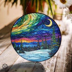 Northern Lights Aurora Window Glass Suncatcher, Window Hangings, Home Decor, Aurora Sence Stained Glass Suncatcher, Wall Indoor Decor