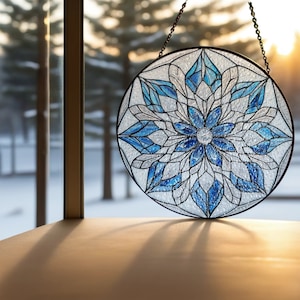 Snowflake winter suncatcher Stained Glass style for Window decor Hanging gift for her farmhouse home bathroom decor mandala suncatcher