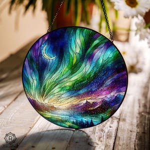 Aurora Borealis Stained Glass Style Window Hangings, Suncatcher For Window, Adventure Gifts, Northern Lights, Christmas Gifts