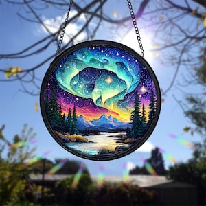 Handmade Aurora Borealis Stained Glass Suncatcher: Northern Lights Decor