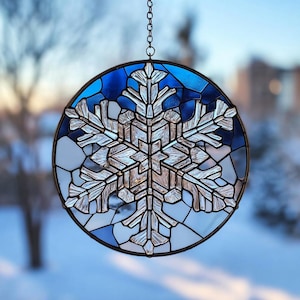 Snowflake Stained Glass Suncatcher: Winter Holiday Decor