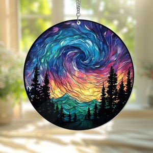 Northern Lights Aurora Acrylic SUNCATCHER Forest Aurora Acrylic Window Hanging Handcrafted Northern Lights Decor Gift for Nature Lovers Gift