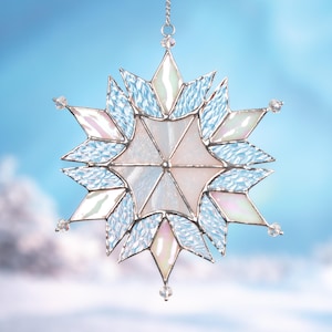 Stained glass winter decor Snowflakes stained glass sun catchers Holiday hosting decor Handmade Christmas gift Christmas crystal suncatcher