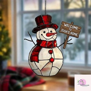 Custom Snowman Christmas Acrylic Suncatcher: Winter Holiday Window Decor